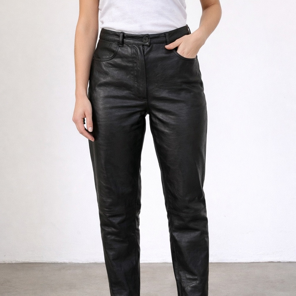 Bernard Couture Black Leather Fully Lined Pant Size 6